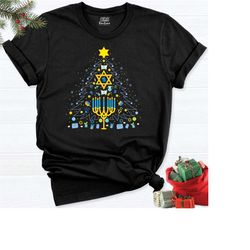 christmas tree hanukkah shirt, chanukah tshirt, festive holiday tees, hanukkah candles shirt, xmas jewish shirt, christm