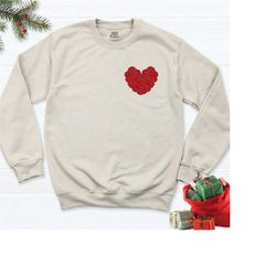 valentine's day pocket red heart sweatshirt, gift for valentine's day, heart pocket long sleeve, birthday shirt for wife