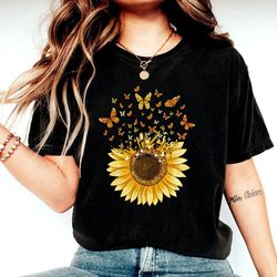 sunflower butterfly shirt, butterfly tee, mothers day gift shirt, sunflower shirt, floral tshirt, flowers gift tshirt, b