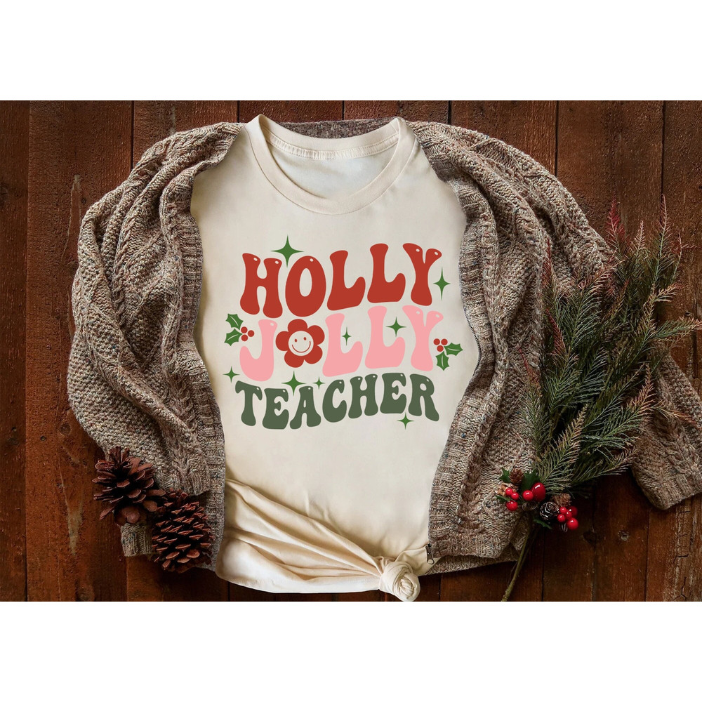 Teacher Christmas Sweatshirt Holly Jolly Teacher Cute X-mas Holiday Class Party Sweatshirt Santa Merry Elf Crewneck Snowman Snow Gift Smile.jpg