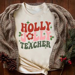 teacher christmas sweatshirt holly jolly teacher cute xmas holiday class party sweatshirt santa merry elf crewneck snowm