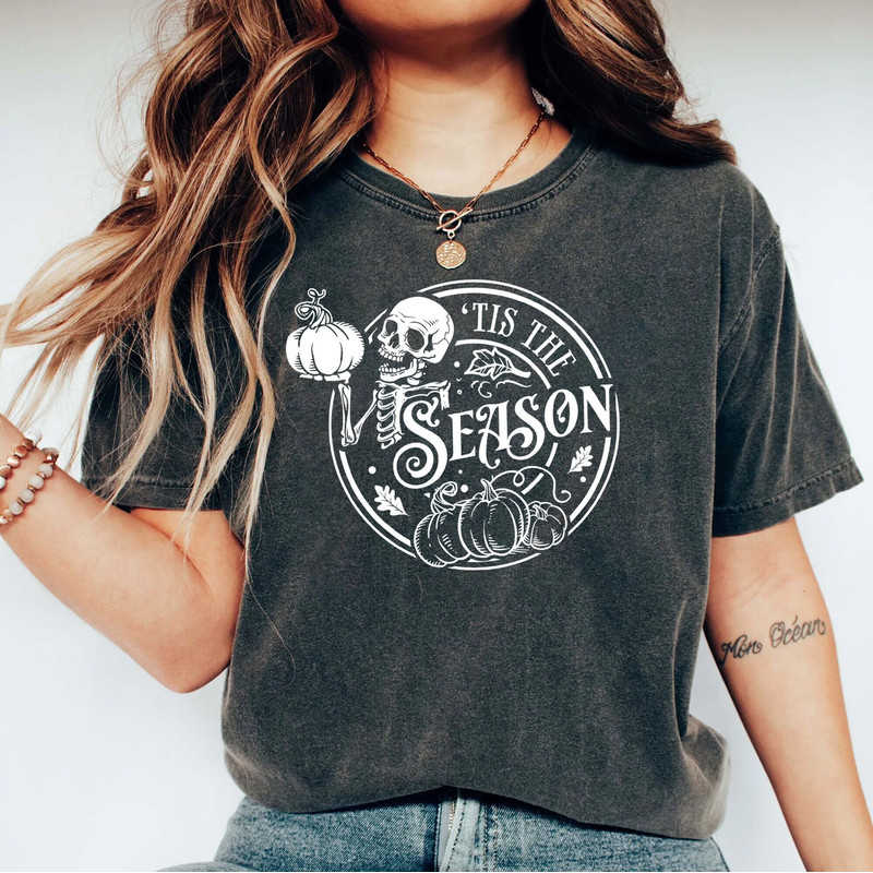 Tis The Season Fall Shirt, Halloween Shirt, Fall Shirt, Skeletons Dancing Shirt, Autumn Tee, Halloween Skeleton Shirt, Vintage Spooky Season.jpg