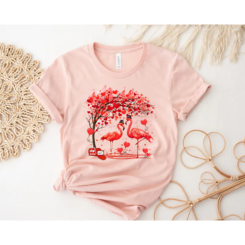 Valentines Flamingo Sweatshirt, Flamingo Lovers Sweatshirt, Heart Tree Gift Shirt, Flamingo Gift for Women, Cute Couple Shirt, Heart Shirt.jpg