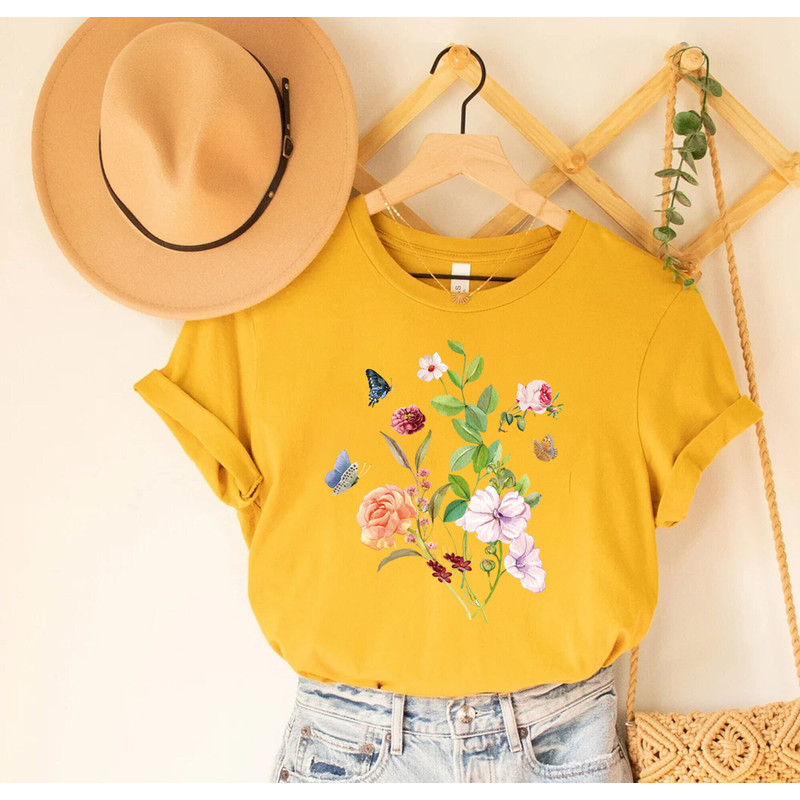 Vintage Style Wildflowers Graphic Tee Shirt for Women, Wild Flower Bouquet, Hiking Outdoor Camping Botanical Tee, Watercolour Floral Tshirt,.jpg