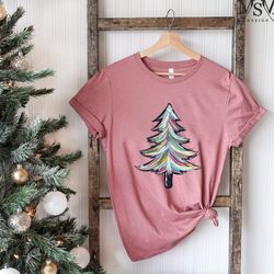 watercolor tree tshirt, colorful pine tree shirt, watercolor pine tree, christmas shirt, christmas tee, cute xmas shirt,