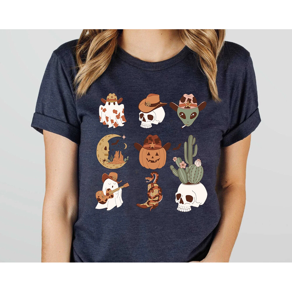 Western Halloween T-shirt, Halloween Tee, Halloween Doodles Tee, Western Halloween Character, Country Halloween Shirt, Retro Shirt, Fall Tee.jpg