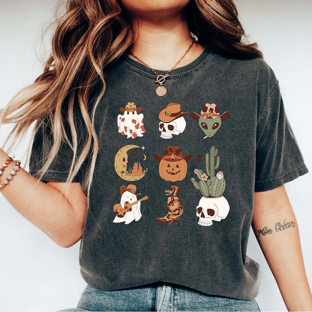 Western Halloween Tshirt, Halloween Tee, Halloween Doodles Tee, Western Halloween Character, Country Halloween Shirt, Retro Shirt, Fall Tee.jpg