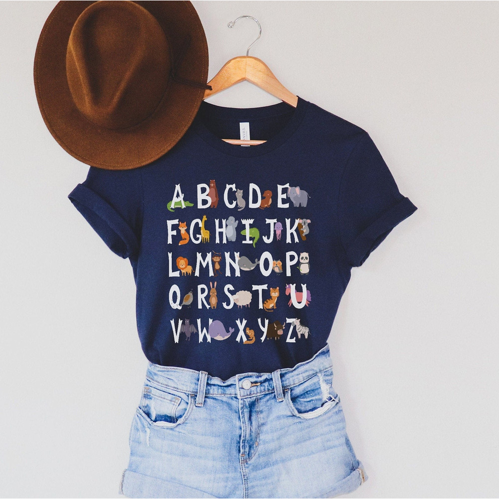 Teacher Shirt, Kindergarten Teacher, Preschool Teacher Tee, Back to School, Animal Alphabet Shirt, ABC Tee, Gift for Teacher.jpg