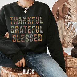 thankful sweatshirt, thanksgiving crewneck, thankful grateful blessed, womens cute fall sweater, leopard autumn tee, pos
