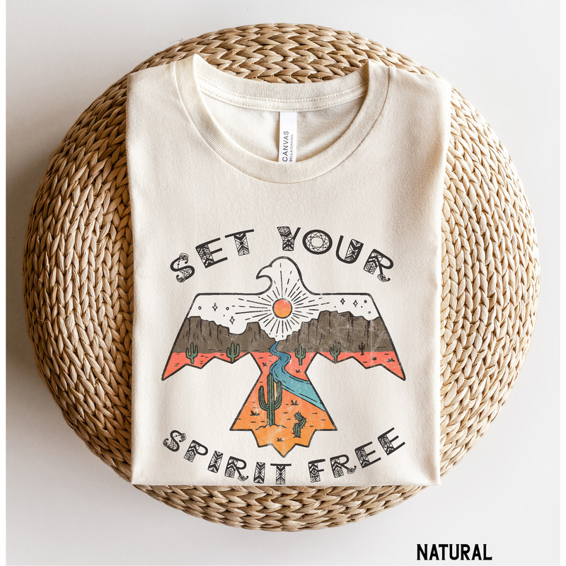 Thunderbird Desert Free Spirit Women's Graphic T Shirt, Native American Inspired Eagle Shirt for Women, Boho Southwest Desert Cactus Tees.jpg