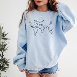 travel sweatshirt, airplane sweatshirt, world map sweatshirt, travel gift, travel sweater, unisex crewneck, adventure ex