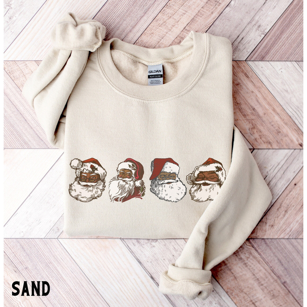 Vintage Black Santa Claus Christmas Sweatshirt, Black Santa Hoodie, Retro Womens Christmas Holiday Matching Family PJs, Gifts for Her 1.jpg