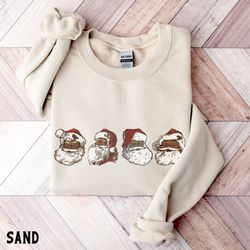 vintage black santa claus christmas sweatshirt, black santa hoodie, retro womens christmas holiday matching family pjs,