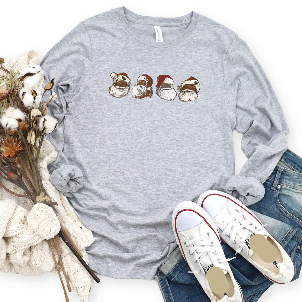 Vintage Black Santa, Christmas Shirt for Women, Retro Christmas Long Sleeve, African American Santa, Holiday Tee, Equality Shirt.jpg