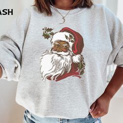 vintage black santa, christmas sweatshirt for women, retro christmas sweater, african american santa, christmas crewneck