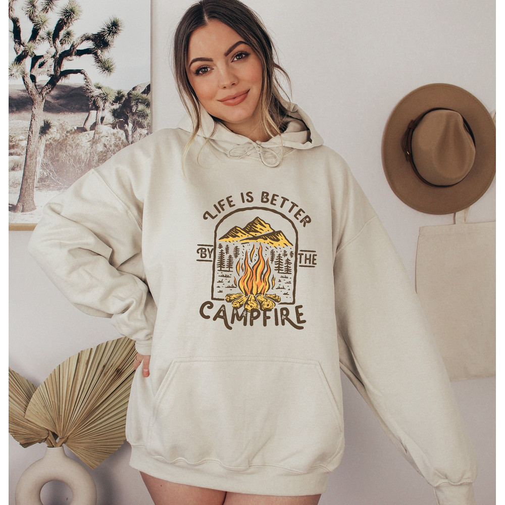 Vintage Camping Hooded Sweatshirt, Women's Graphic Campfire Hoodie. Camper Hoodies for Women, Explore Nature Hoodie, Vintage Style Hoodie.jpg