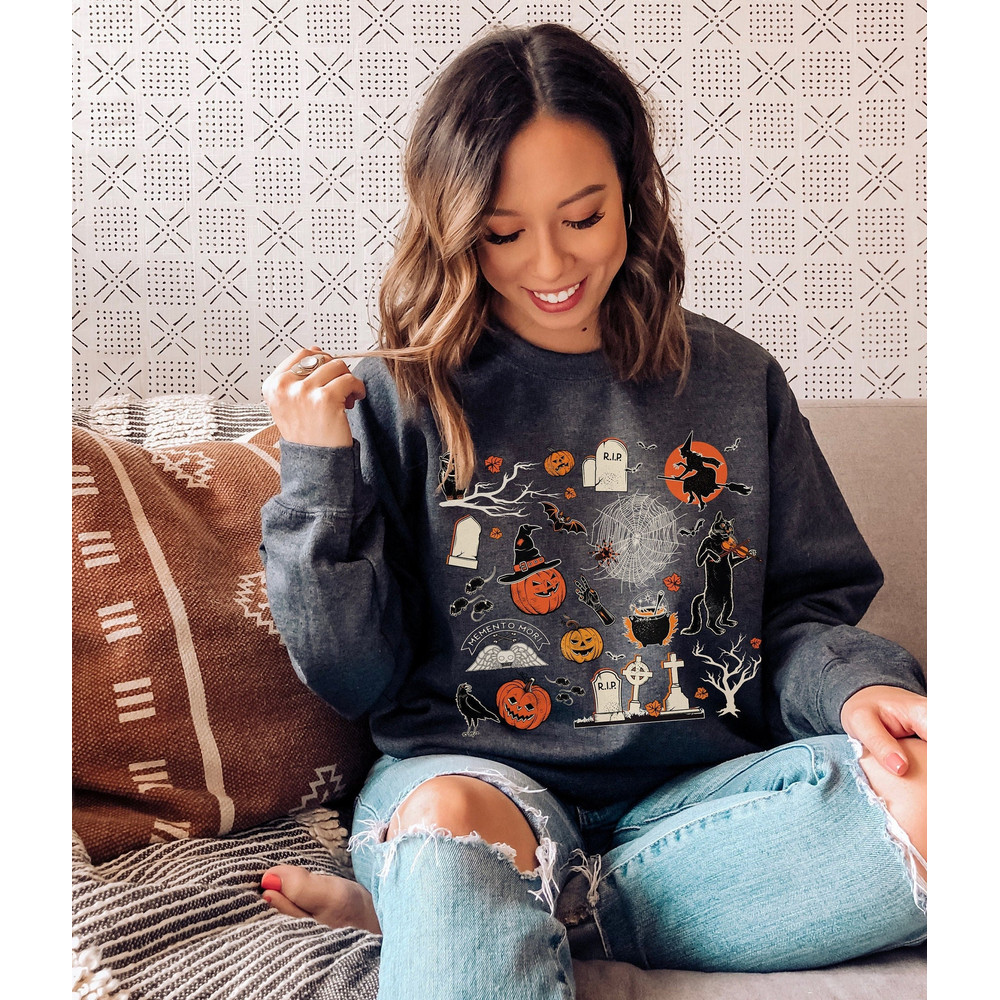 Vintage Halloween Doodles Sweatshirt, Halloween Things Crewneck Sweater, Spooky Season Sweatshirt, Witch, Owl, Pumpkin Sweatshirt.jpg