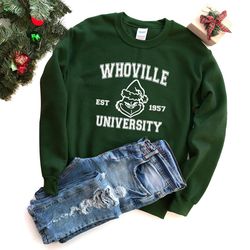 whoville university christmas sweatshirt, christmas sweatshirt, christmas crewneck sweatshirt, holiday sweatshirt,christ