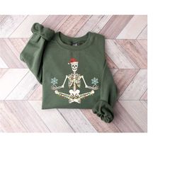 skeleton christmas meditation sweatshirt, santa skeleton yoga sweater, skull christmas shirt, funny christmas lights cre