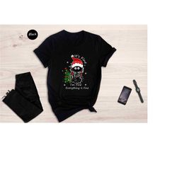 it's fine i'm fine everything is fine shirt, black cat shirt, christmas cat shirt, christmas tree shirt, funny christmas
