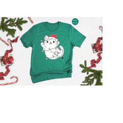 christmas cat shirt, gift for cat lover, funny kitty tee, cat with santa hat, christmas gift, christmas t-shirt