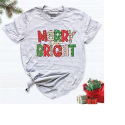 merry and bright shirt, christmas t-shirt, santa merry light shirt, merry bright party shirts, christmas group shirts, f
