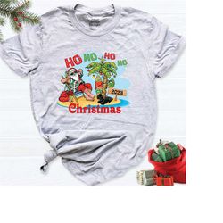 hawaiian christmas shirt, festive holiday party graphic t shirt, hawaiian beach island shirt, surfing santa t-shirt, fun