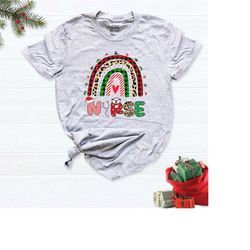 rainbow christmas nurse shirt, nurse light christmas t-shirt, nurse leopard print shirt, santa nurse rainbow heart shirt