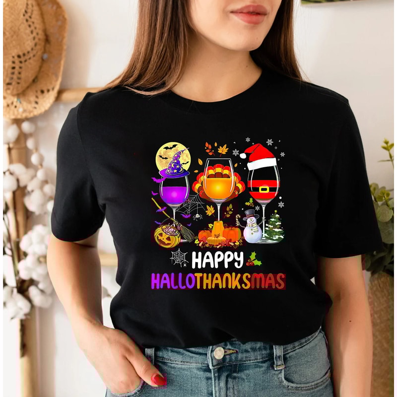 Happy HalloThanksMas Wine Shirt, Funny Gnome Shirt, Cute Drinking T-shirt, Women Christmas Shirt, Thanksgiving Tee, Halloween T-shirt,Gnomes.jpg