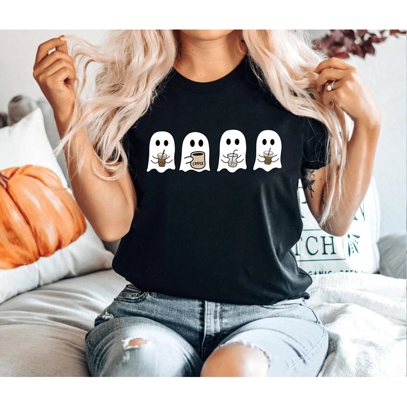 Iced Coffee Halloween Crew, Aesthetic Crewneck, Halloween Sweatshirt, Embroidered Halloween, Coffee Lovers, Little Ghost Coffee, Ghost Shirt.jpg