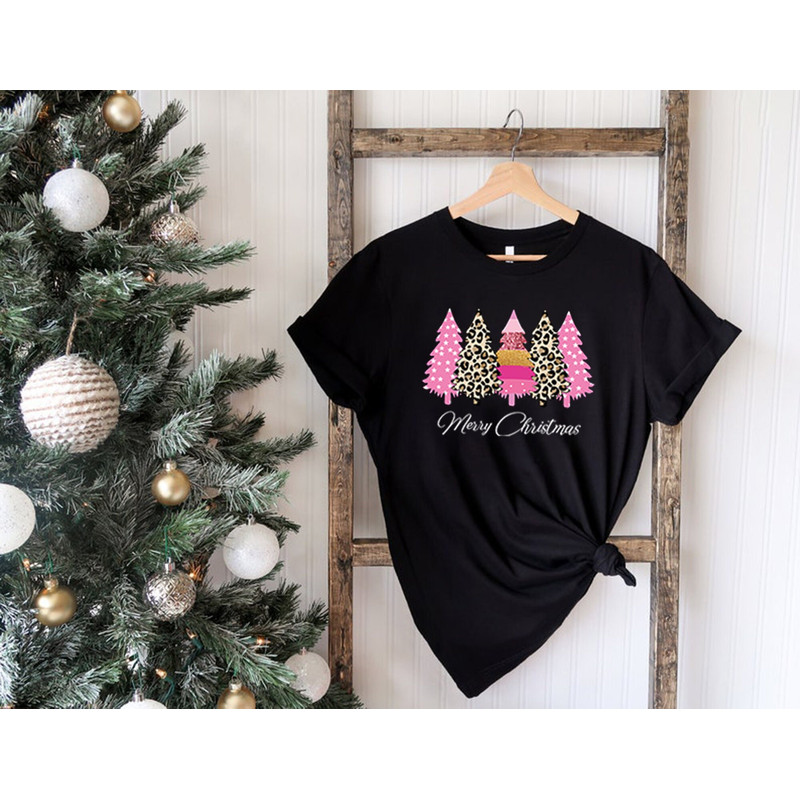 Ladies Merry Christmas Shirt, Women Christmas Shirt, Cute Christmas Shirt, Women Holiday Shirt, Leopard Print Christmas Tree Shirt, Xmas Tee.jpg