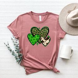 leopard heart shamrock shirt, st. patricks cowhide lucky tshirt, irish t shirt, shamrocks tshirt, family matching st. pa