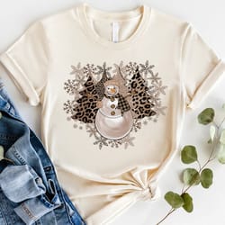 leopard snowflake shirt, leopard christmas tree, christmas tshirt, christmas shirt,womens christmas,snowflake winter chr