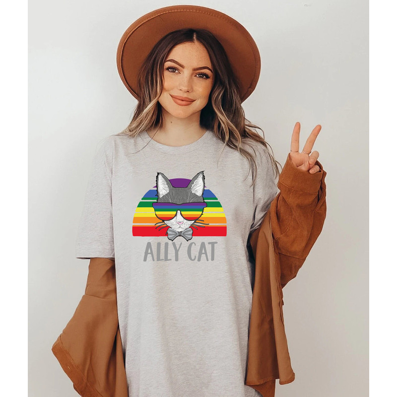 LGBT Ally Cat Vintage T-Shirt, LGBTQ Cat Shirt, Funny LGBT T-Shirt Gift Idea, Cat Lover Tee, Ally Pride Outfit, Pride Shirt, Retro Gay Shirt.jpg
