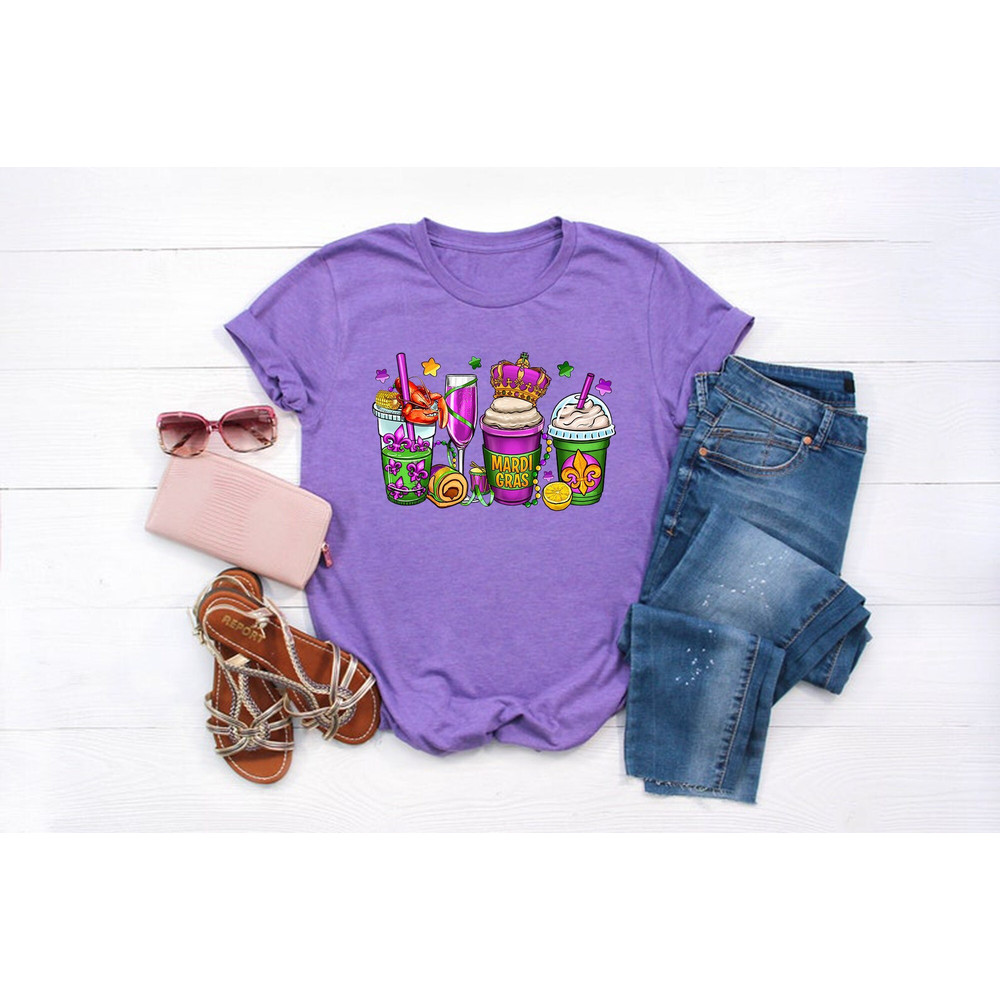 Mardi Gras Coffee Drink Shirt, Coffee Mardi Gras Beads Shirt , Mardi Gras Carnival, Mardi Gras Drink Shirt, Fat Tuesday Coffee Cup Shirt Tee.jpg