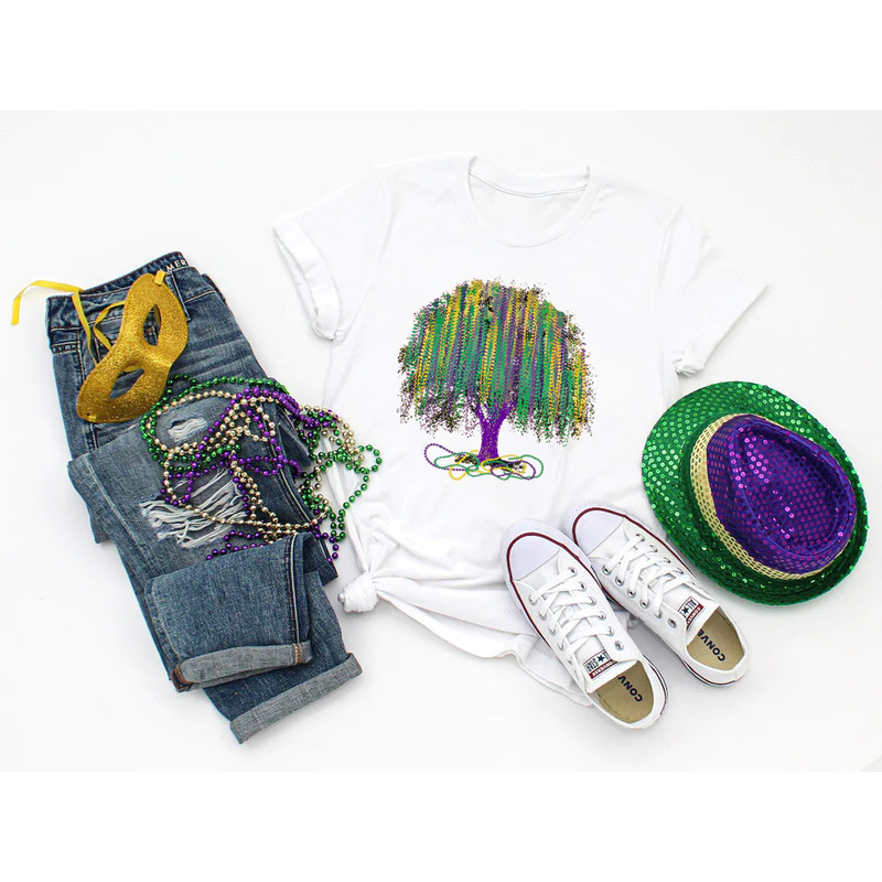 Mardi Gras Tree Shirt, Watercolor Mardi Gras Bead Tree Tee, Mardi Gras Carnival Shirt, Mardi Gras Fat Tuesday Gift, NOLA Beads Parade Shirt.jpg