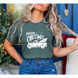merry christmas old red truck trees shirt, farm fresh christmas trees truck shirt, christmas tshirt, christmas family, c