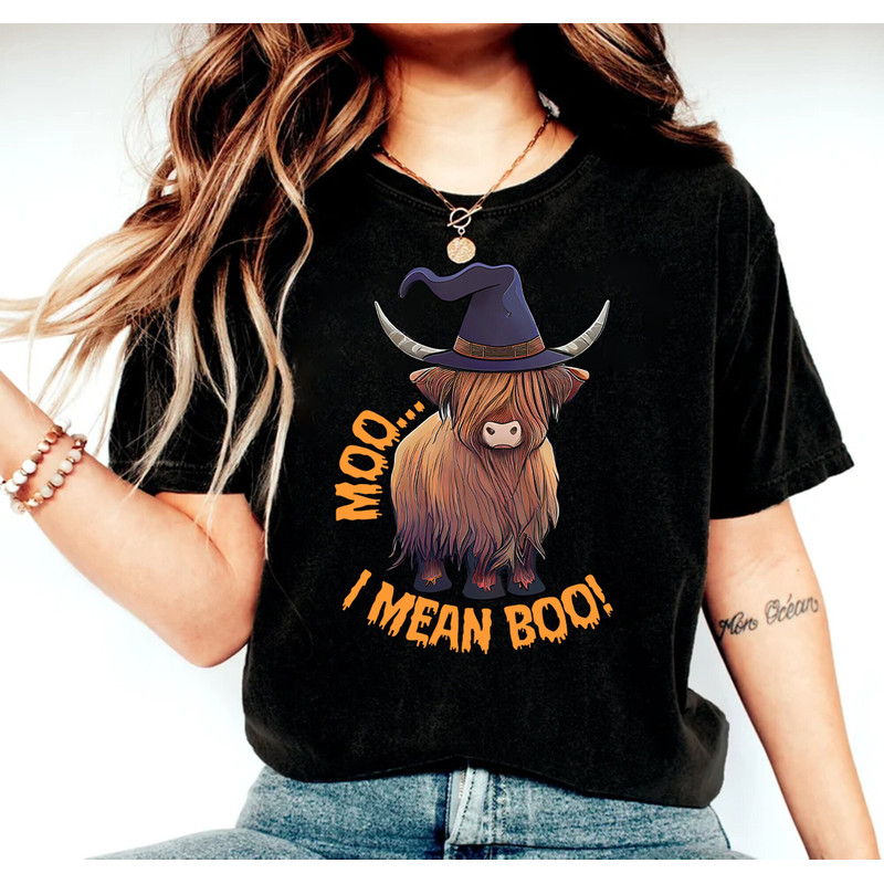 Moo And Mean Boo Shirt, Western Halloween T-shirt, Halloween Highland Cow Tee, Cute Western Cow Shirt, Retro Vintage Western Halloween Shirt.jpg