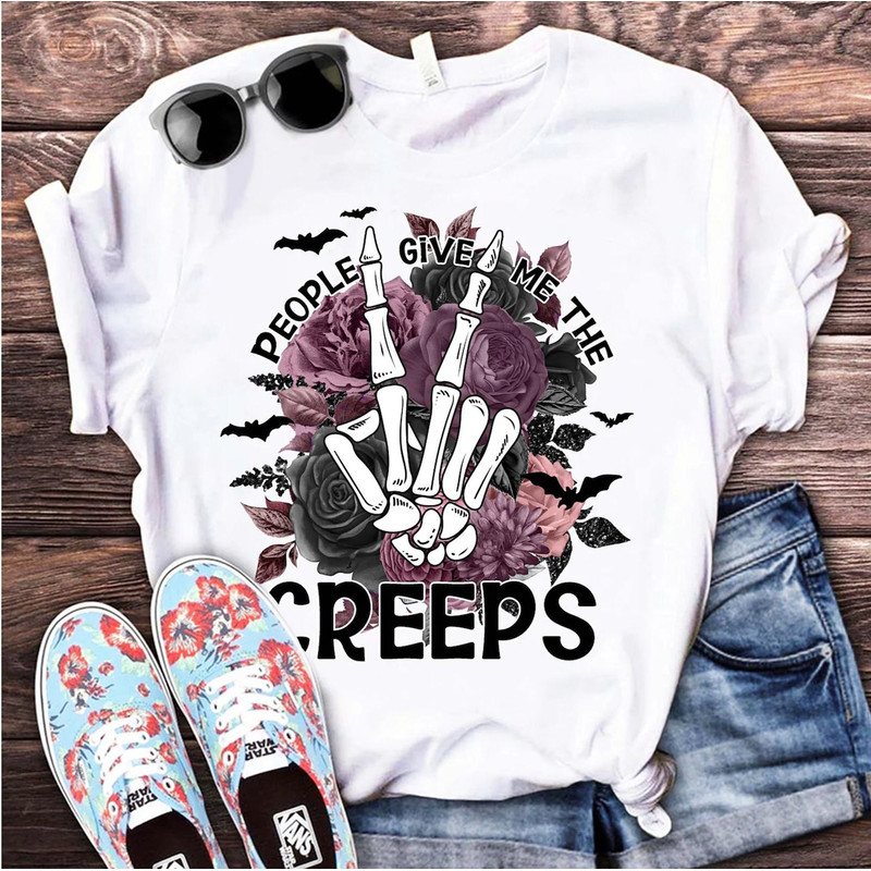People Give Me The Creeps T-Shirt, Horror Shirt, Horror Gift For Women, Halloween Shirt, Skeleton Hand Tee, Witch Vibes Shirt, Spooky Season.jpg