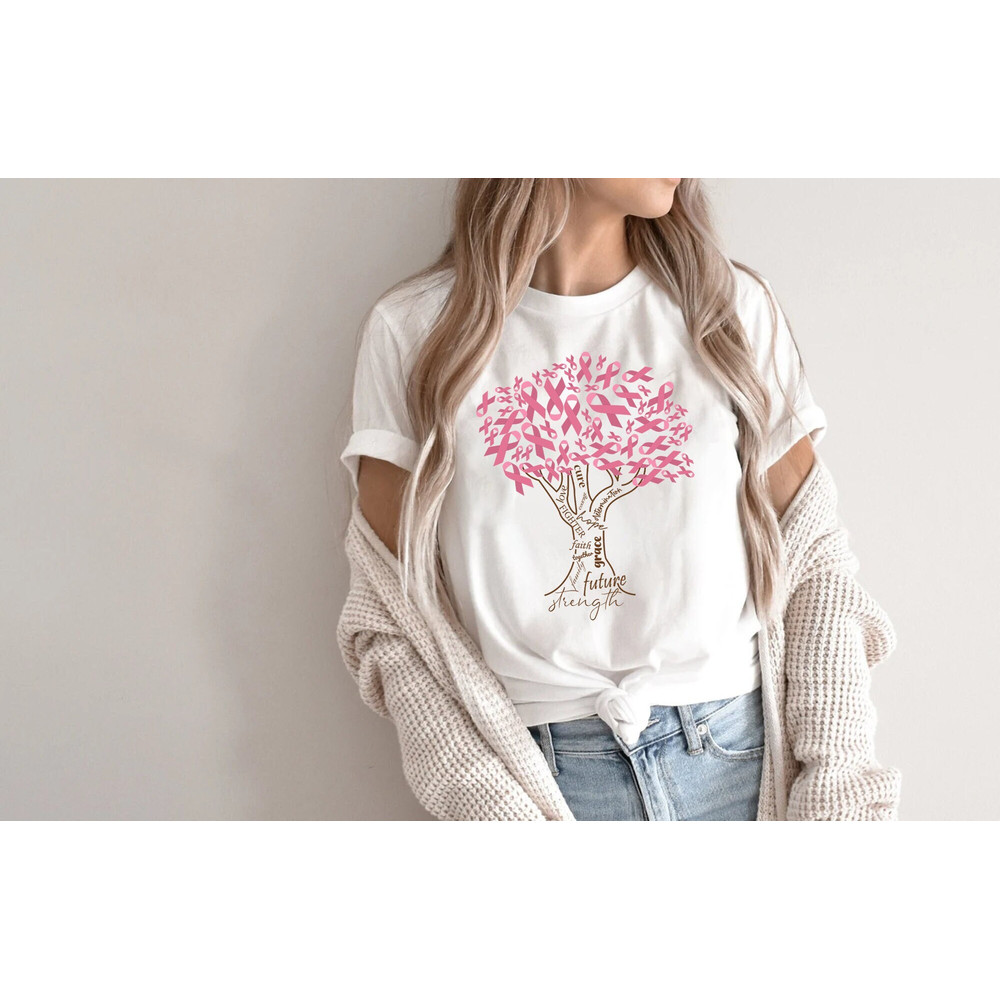 Pink Ribbon Tree Shirt, Cancer Tree Shirt, Breast Cancer Fighter Shirt, Breast Cancer Awareness Shirt, Pink Ribbon Shirt, Motivational Shirt.jpg