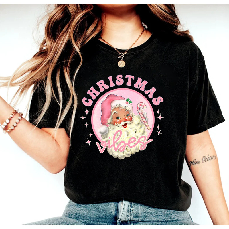 Retro Pink Christmas Vibes, Pink Santa Claus, Retro Christmas Shirt, Vintage Holiday Shirt, Santa Shirt, Merry Christmas Shirt, Cute Santa.jpg