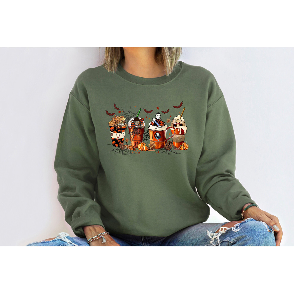 Halloween Horror Coffee Sweatshirt, Skeleton Coffee Cups Sweatshirt, Skull Coffee Cup Sweatshirt, Skeleton Halloween Shirt, Halloween Gift.jpg