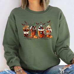 halloween horror coffee sweatshirt, skeleton coffee cups sweatshirt, skull coffee cup sweatshirt, skeleton halloween shi