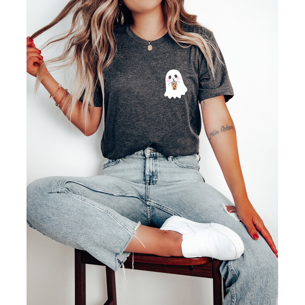 Halloween Shirt, Pocket Size Halloween Tee, Little Ghost Coffee Tee,Funny Halloween Shirt, Ghost Sweatshirt,Cute Ghost Drinking Coffee.jpg