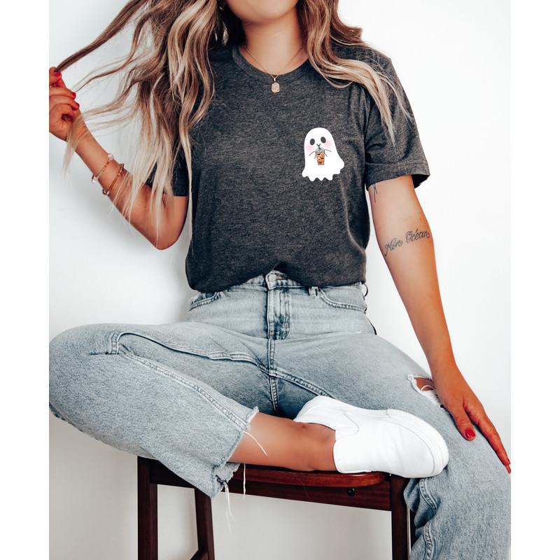 Halloween Shirt, Pocket Size Halloween Tee, Little Ghost Coffee Tee,Funny Halloween Shirt, Ghost Sweatshirt,Cute Ghost Drinking Coffee.jpg