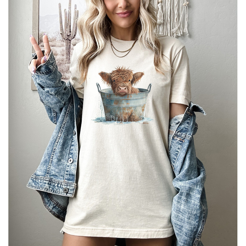 Highland Cow Calf Farm Shirt, Western Shirt, Cowgirl Shirt, Cute Cow Shirt, Country Girl Shirt, Cow Shirt, Farm Life, Rodeo Shirt.jpg