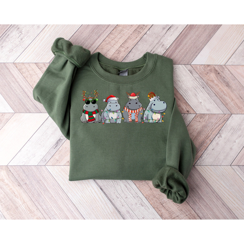 Hippopotamus Christmas Sweatshirt, Retro Hippo Christmas Light Sweatshirt, Hippo Lover Xmas Shirt, Hippo Christmas Crewneck, Christmas Gifts.jpg