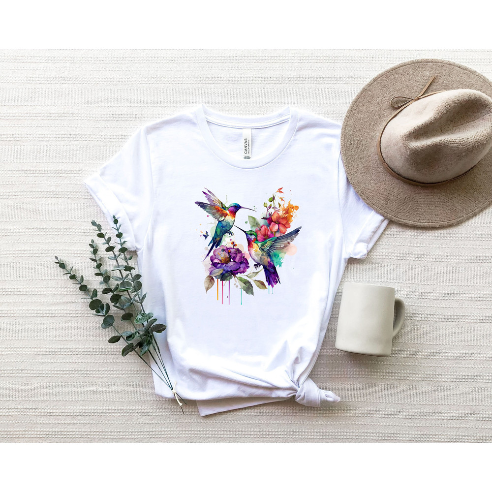 Hummingbird Shirt, Watercolor Birds T-shirt, Nature Tee, Watercolor Hummingbird, Bird Watercolor Shirt.jpg
