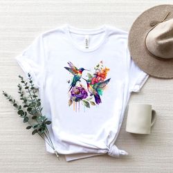 hummingbird shirt, watercolor birds tshirt, nature tee, watercolor hummingbird, bird watercolor shirt