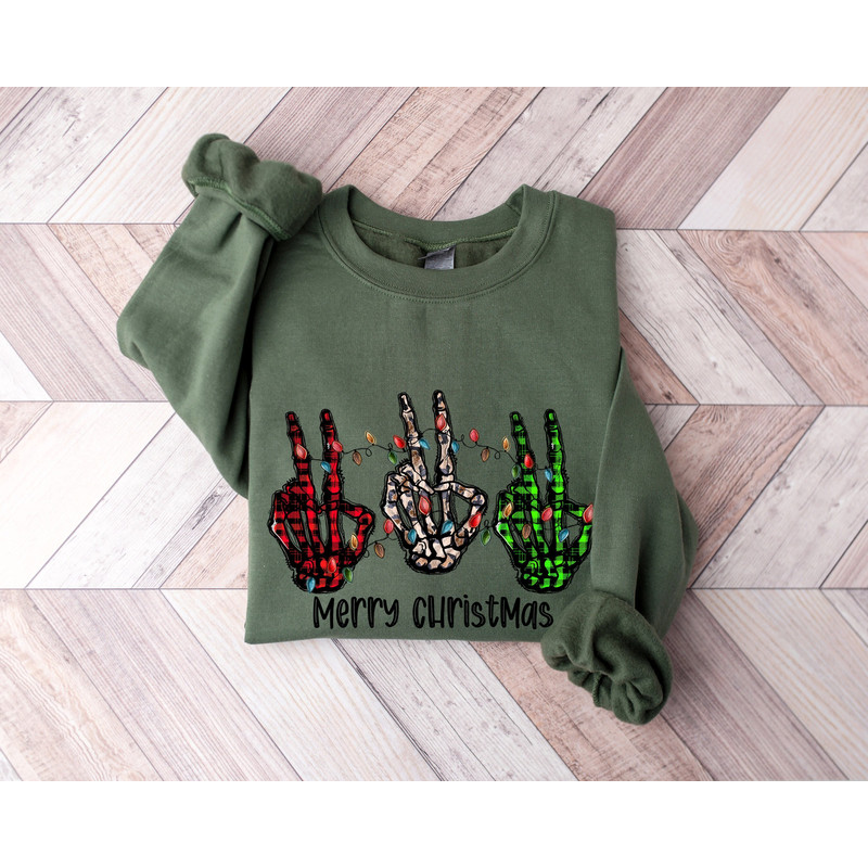 Merry Christmas Peace Sweatshirt, Skeleton Christmas Sweatshirt, Skeleton Peace Shirt, Christmas Family Shirt, Gift For Christmas.jpg